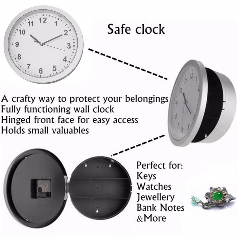 Hidden Safe Wall Clock Money Jewellery Stuff Storage Ideal for Home Office