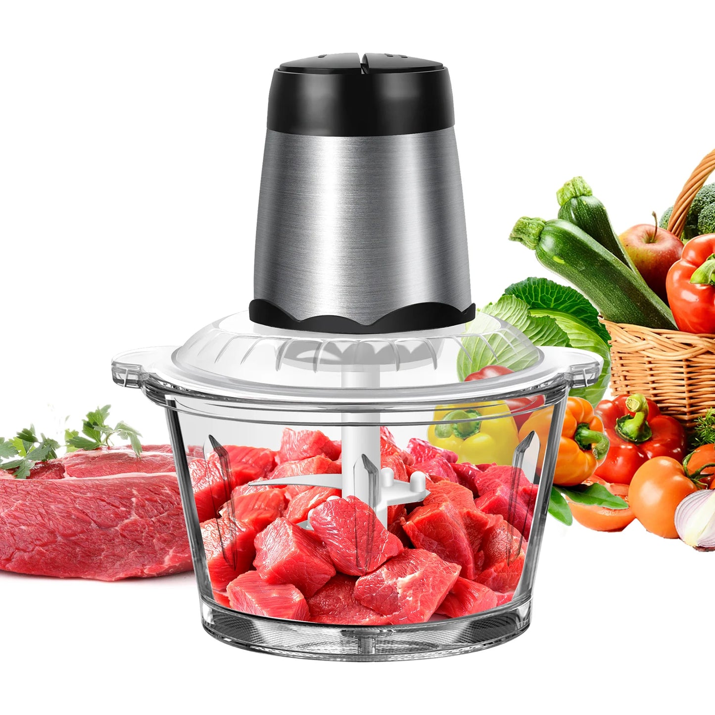 TheUniQuick Electric Food Chopper Vegetable/Meat Mincer -2 Liter
