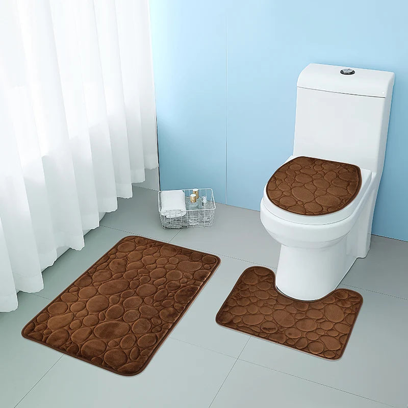 Water-absorbing and Non-slip Bathroom Floor Mat Stone Pattern- 3 Pcs Set