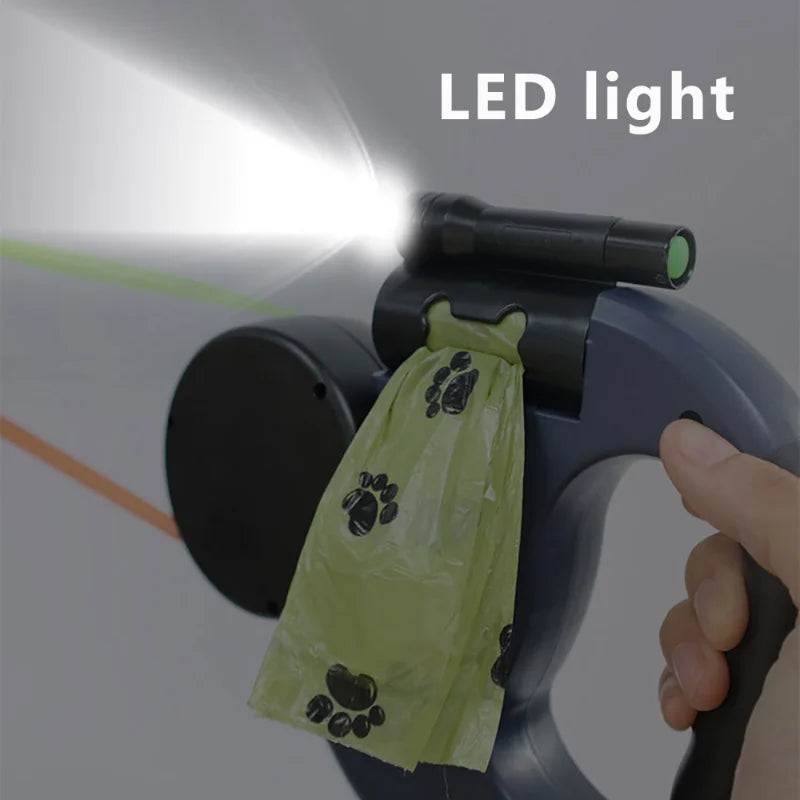 Retractable Dual Doggie Leash with LED Light, No Tangle 360 Swivel