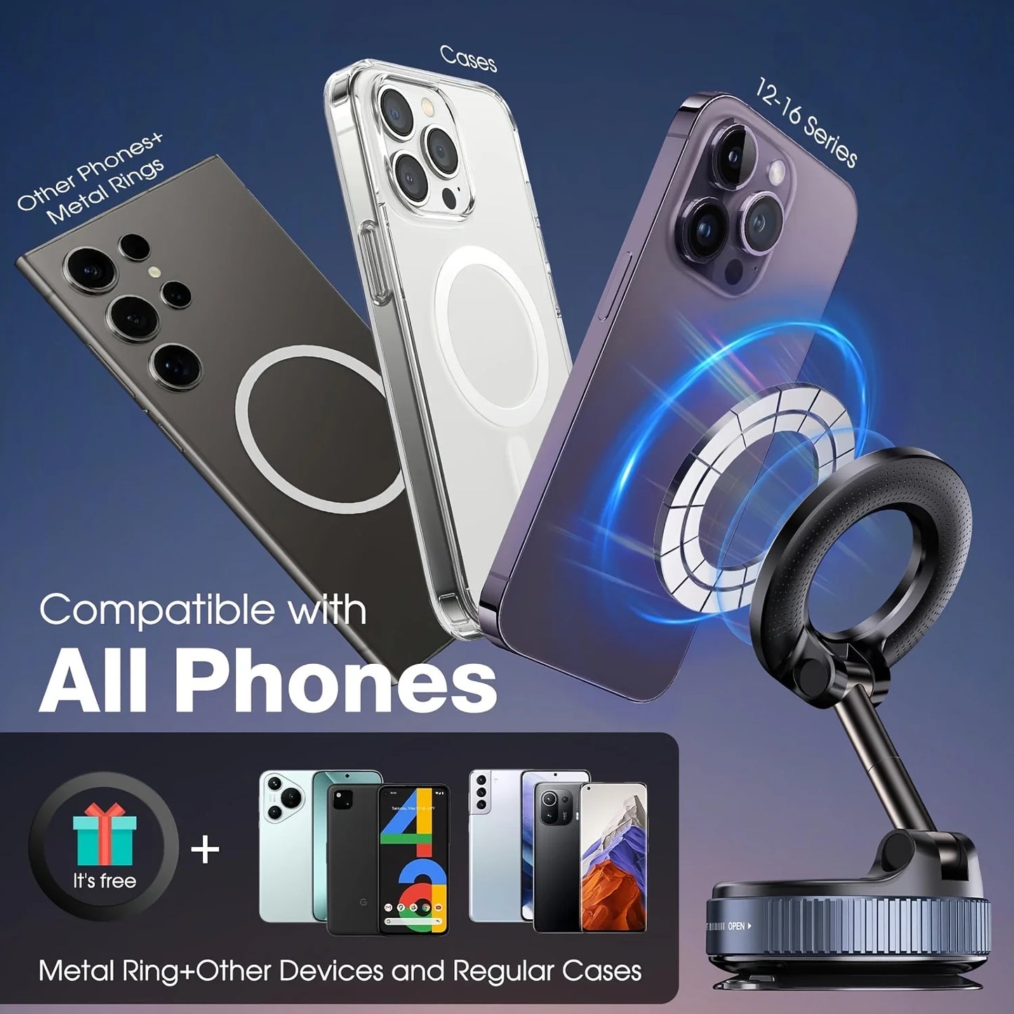 Magnetic Aluminum Alloy Car Phone Holder with 360° Rotation