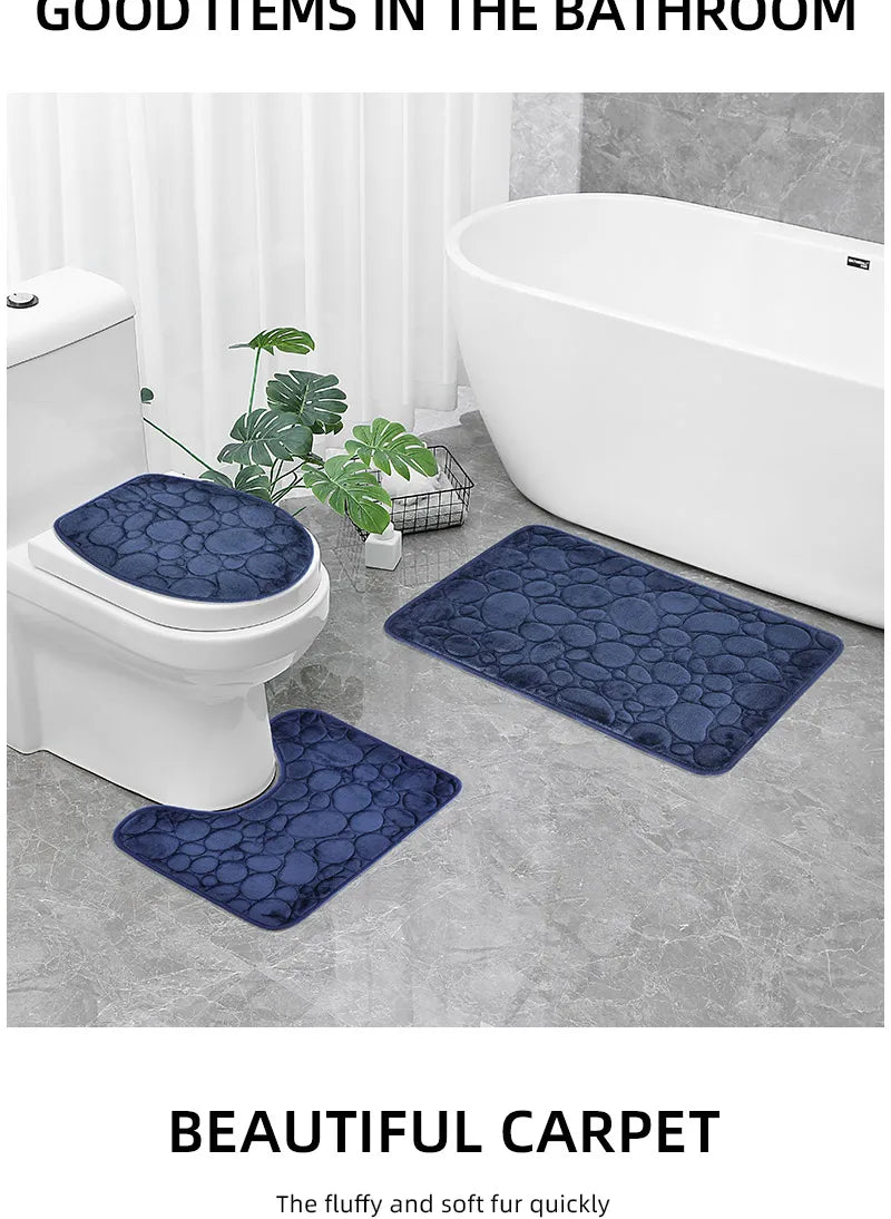 Water-absorbing and Non-slip Bathroom Floor Mat Stone Pattern- 3 Pcs Set
