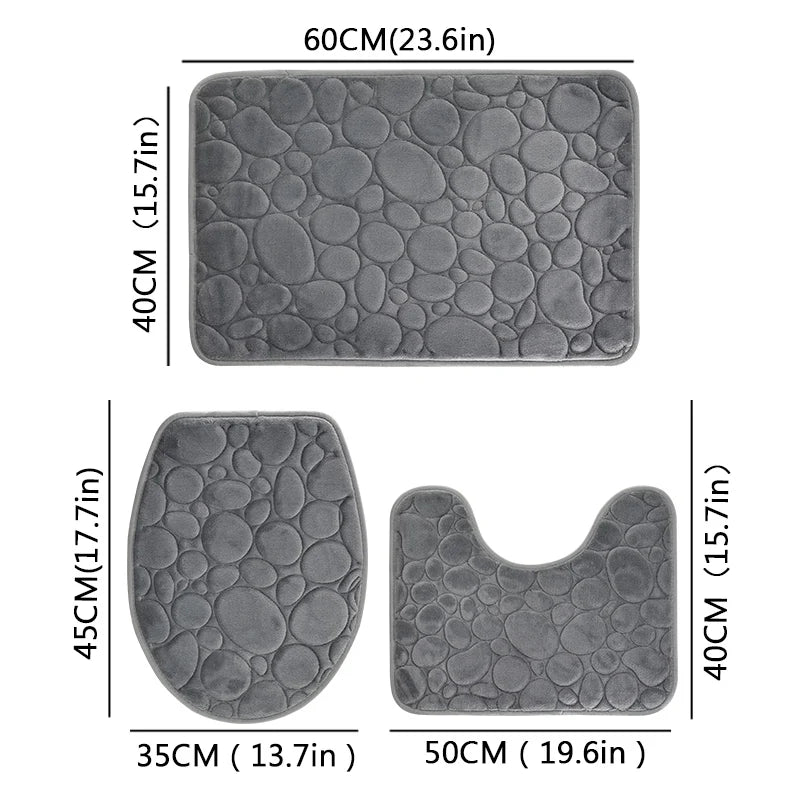 Water-absorbing and Non-slip Bathroom Floor Mat Stone Pattern- 3 Pcs Set