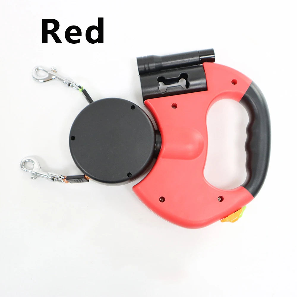 Retractable Dual Doggie Leash with LED Light, No Tangle 360 Swivel