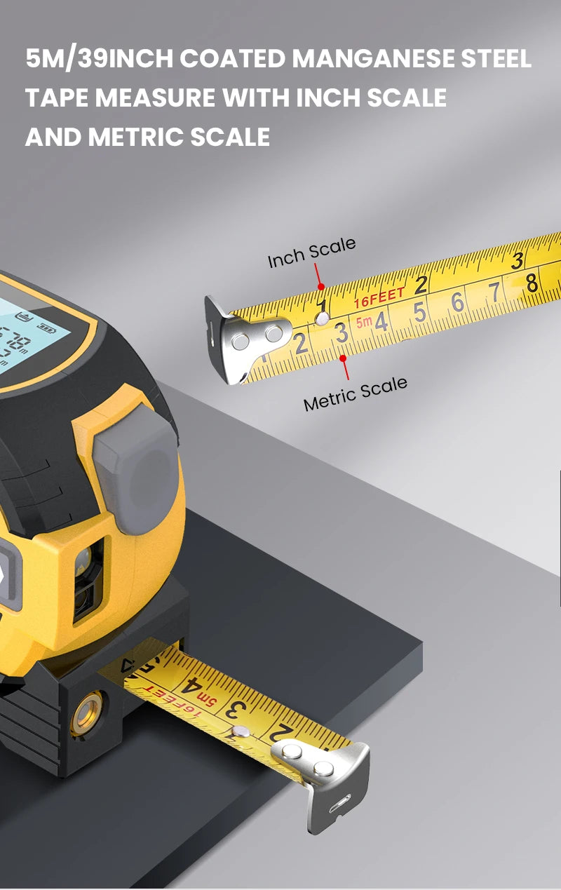 Digital High Precision Laser Tape Measure 3 In 1 Range finder Steel Tape Measure