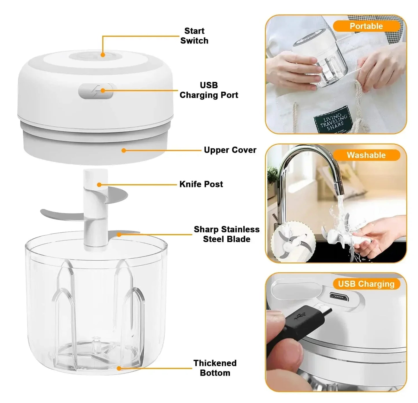 Mini Electric Garlic Chopper USB Charging 100,250,300ML