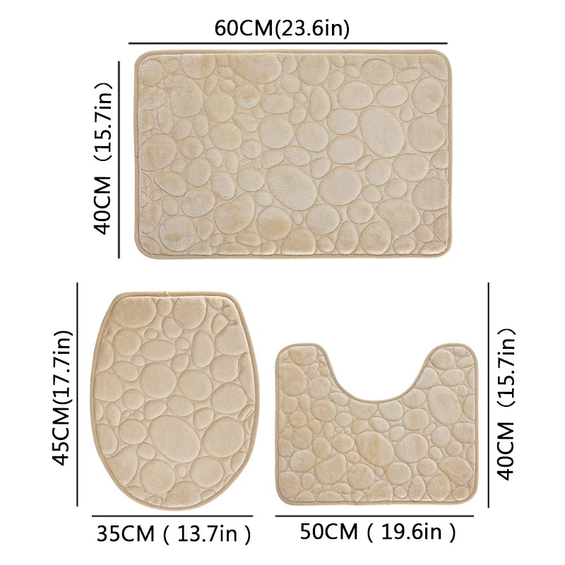 Water-absorbing and Non-slip Bathroom Floor Mat Stone Pattern- 3 Pcs Set