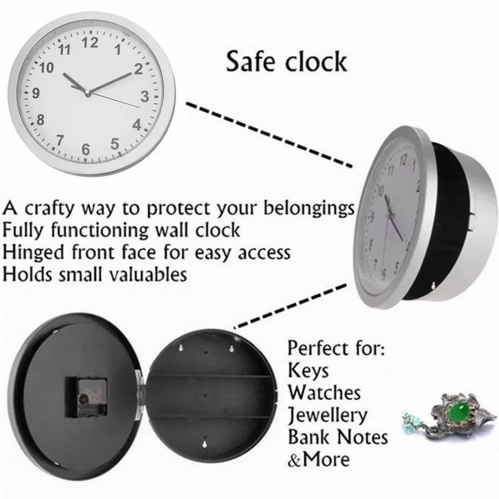 Hidden Safe Wall Clock Money Jewellery Stuff Storage Ideal for Home Office