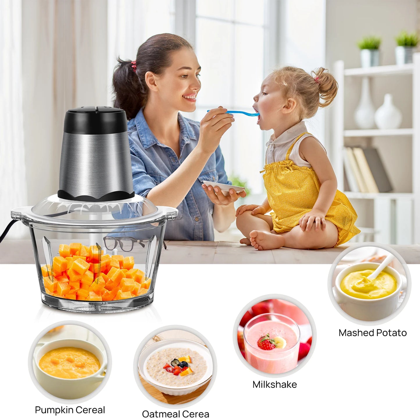 TheUniQuick Electric Food Chopper Vegetable/Meat Mincer -2 Liter