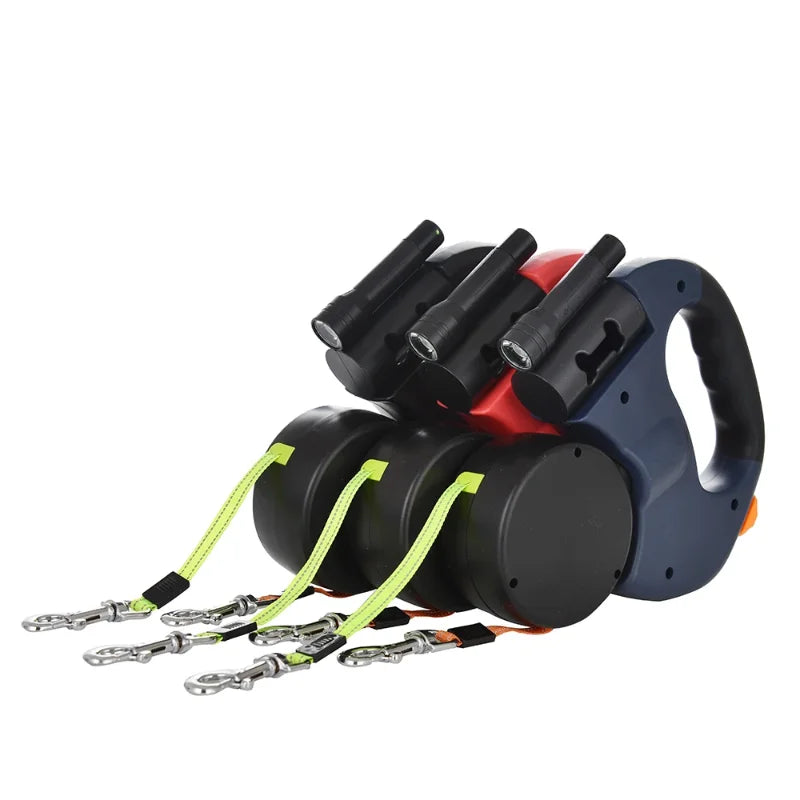 Retractable Dual Doggie Leash with LED Light, No Tangle 360 Swivel