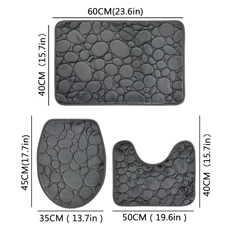 Water-absorbing and Non-slip Bathroom Floor Mat Stone Pattern- 3 Pcs Set