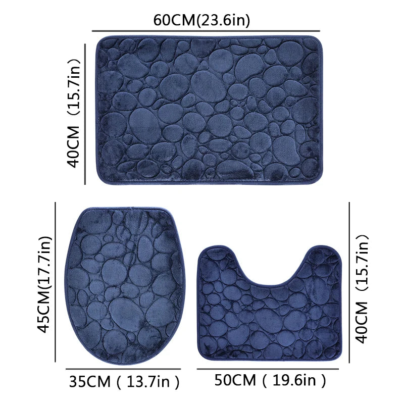 Water-absorbing and Non-slip Bathroom Floor Mat Stone Pattern- 3 Pcs Set