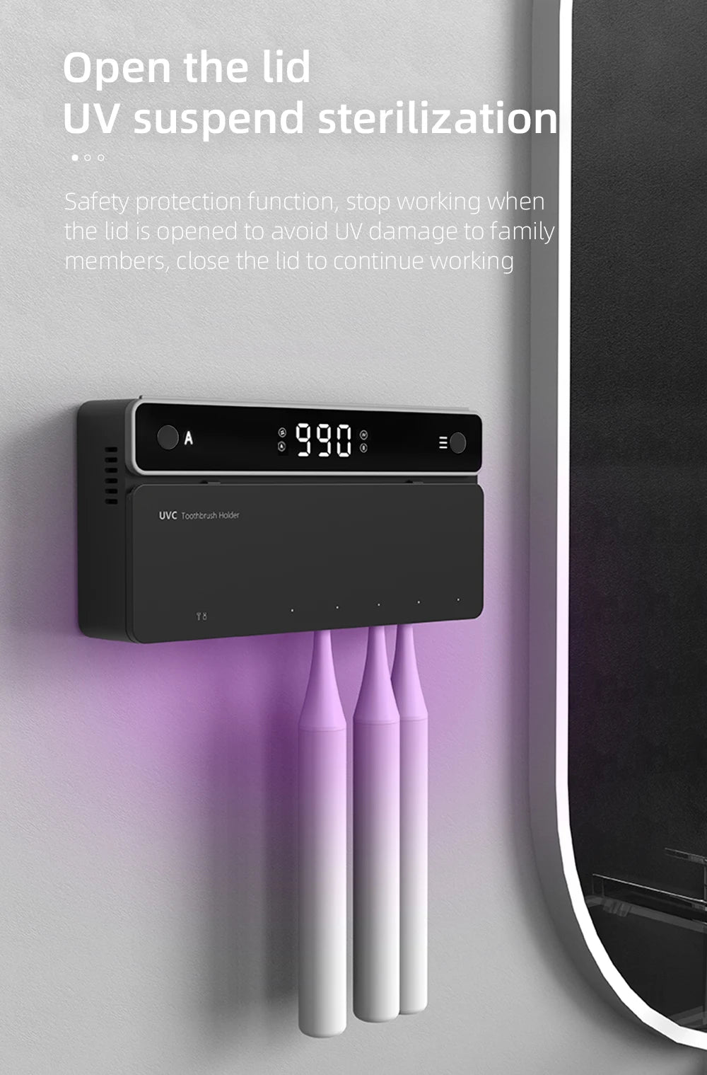 UV Toothbrush Holder with Rechargeable Fast Drying & Sterilization