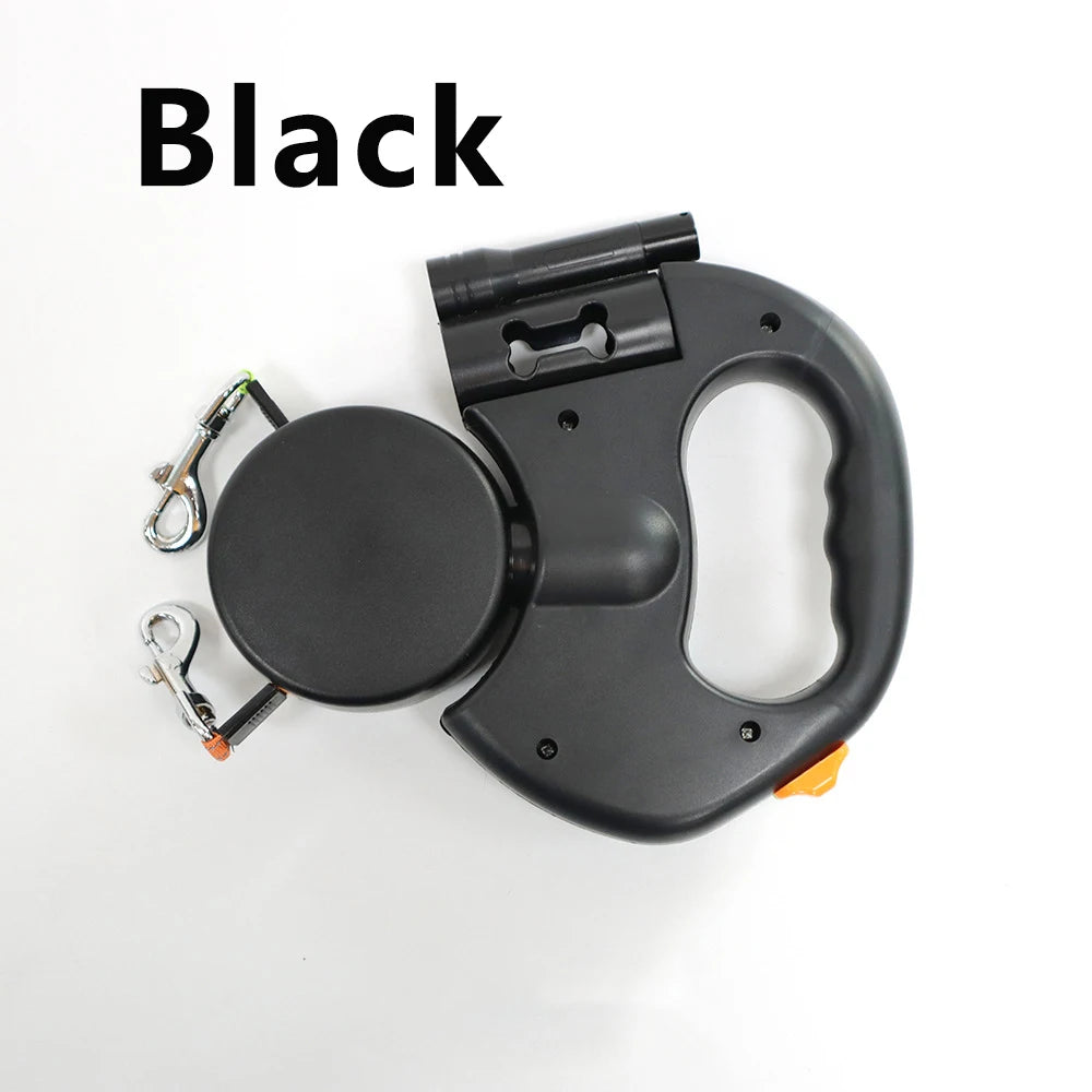 Retractable Dual Doggie Leash with LED Light, No Tangle 360 Swivel