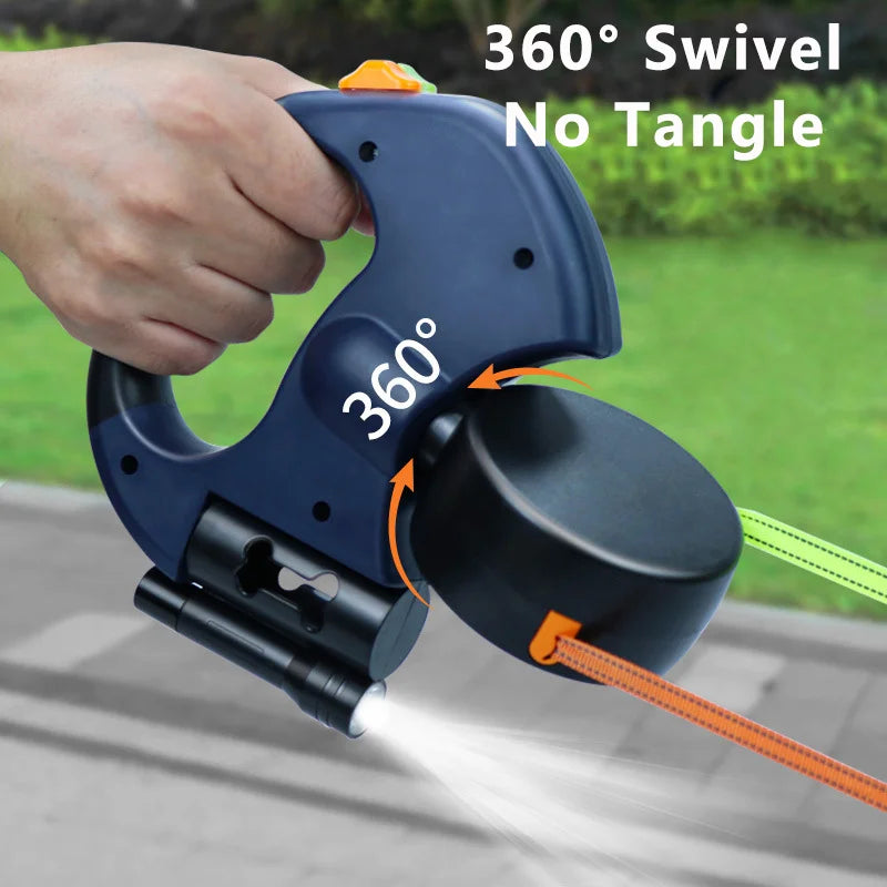 Retractable Dual Doggie Leash with LED Light, No Tangle 360 Swivel