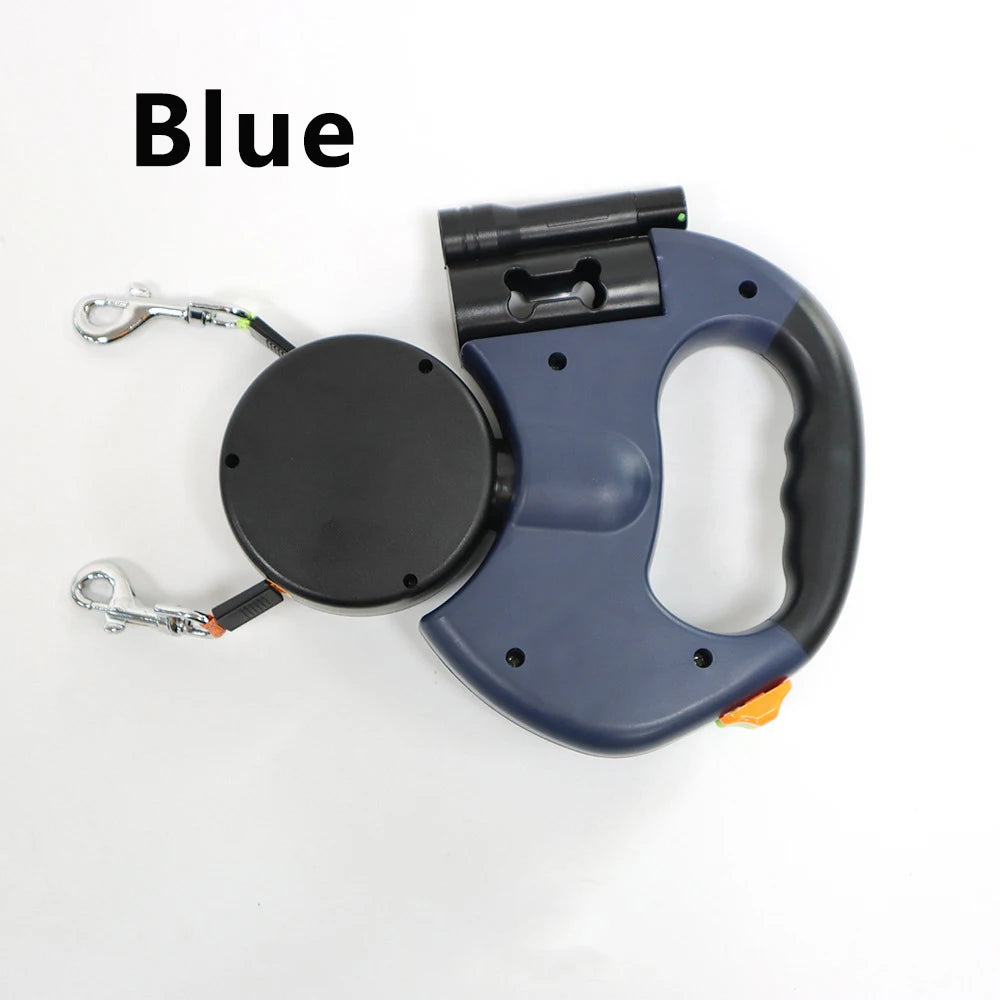 Retractable Dual Doggie Leash with LED Light, No Tangle 360 Swivel