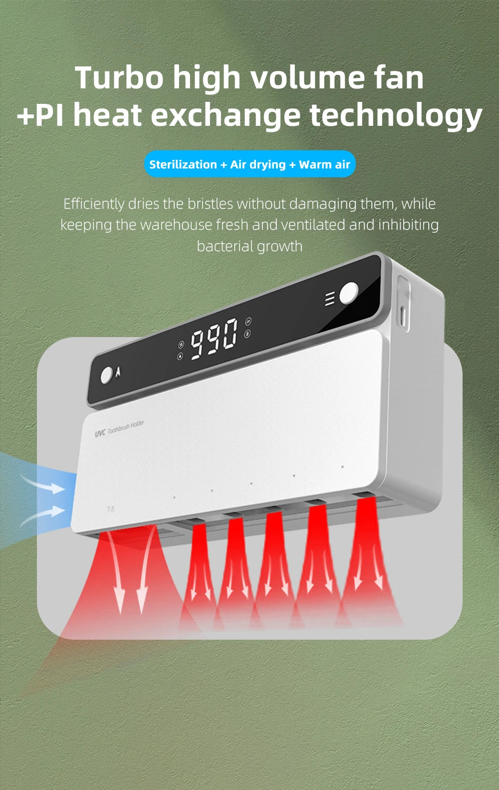 UV Toothbrush Holder with Rechargeable Fast Drying & Sterilization
