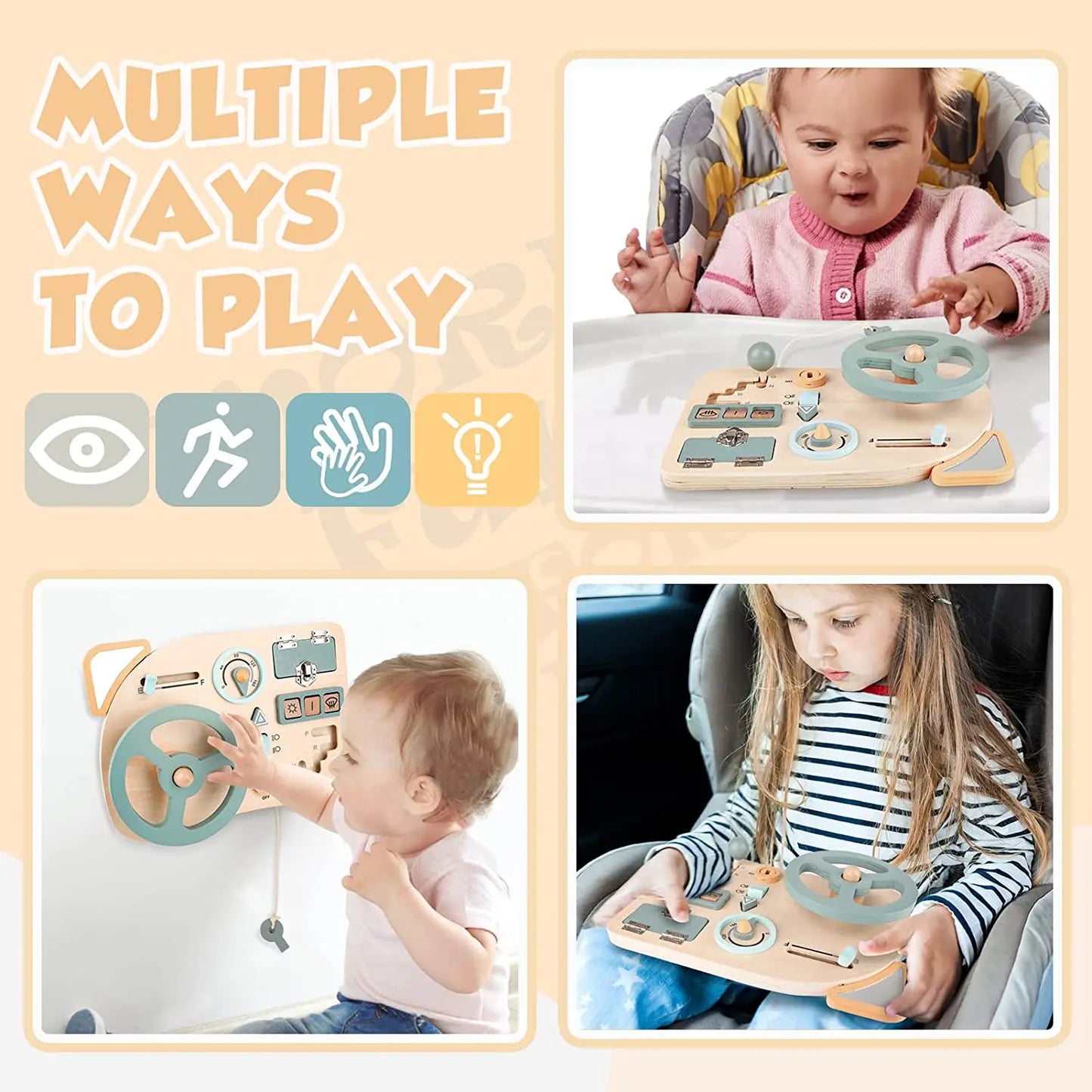 Sensory Steering Wheel Wooden Busy Board(3-36 Months)