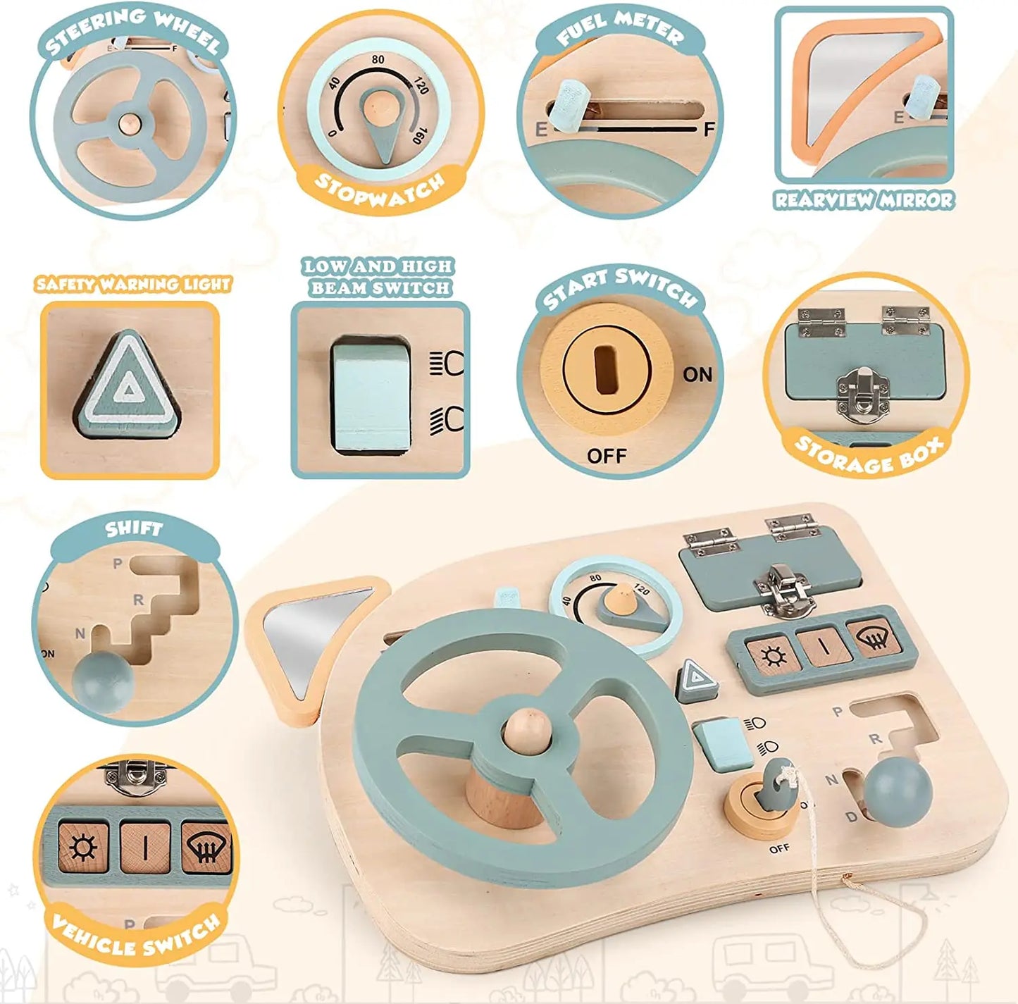 Sensory Steering Wheel Wooden Busy Board(3-36 Months)