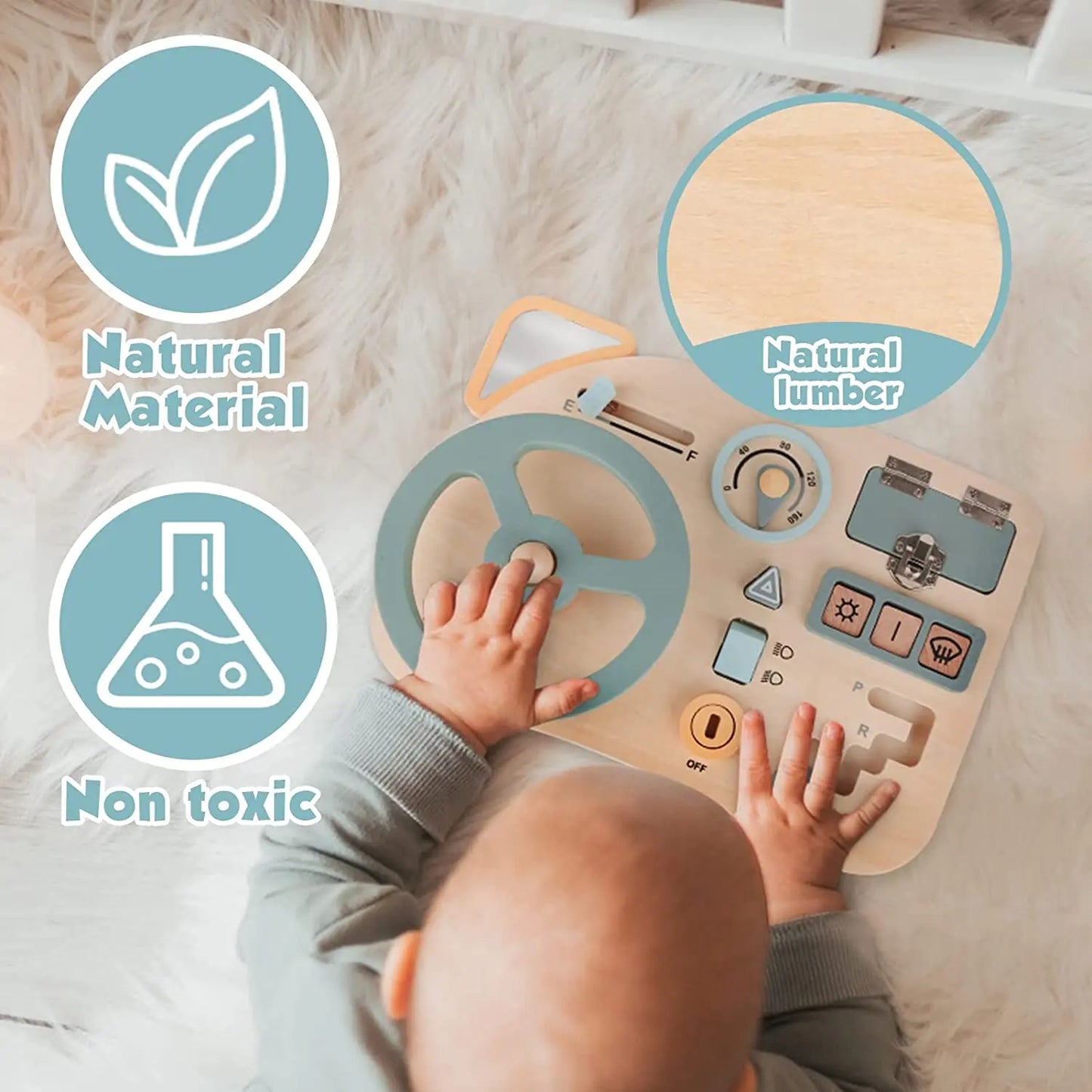 Sensory Steering Wheel Wooden Busy Board(3-36 Months)