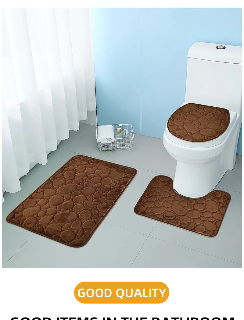 Water-absorbing and Non-slip Bathroom Floor Mat Stone Pattern- 3 Pcs Set