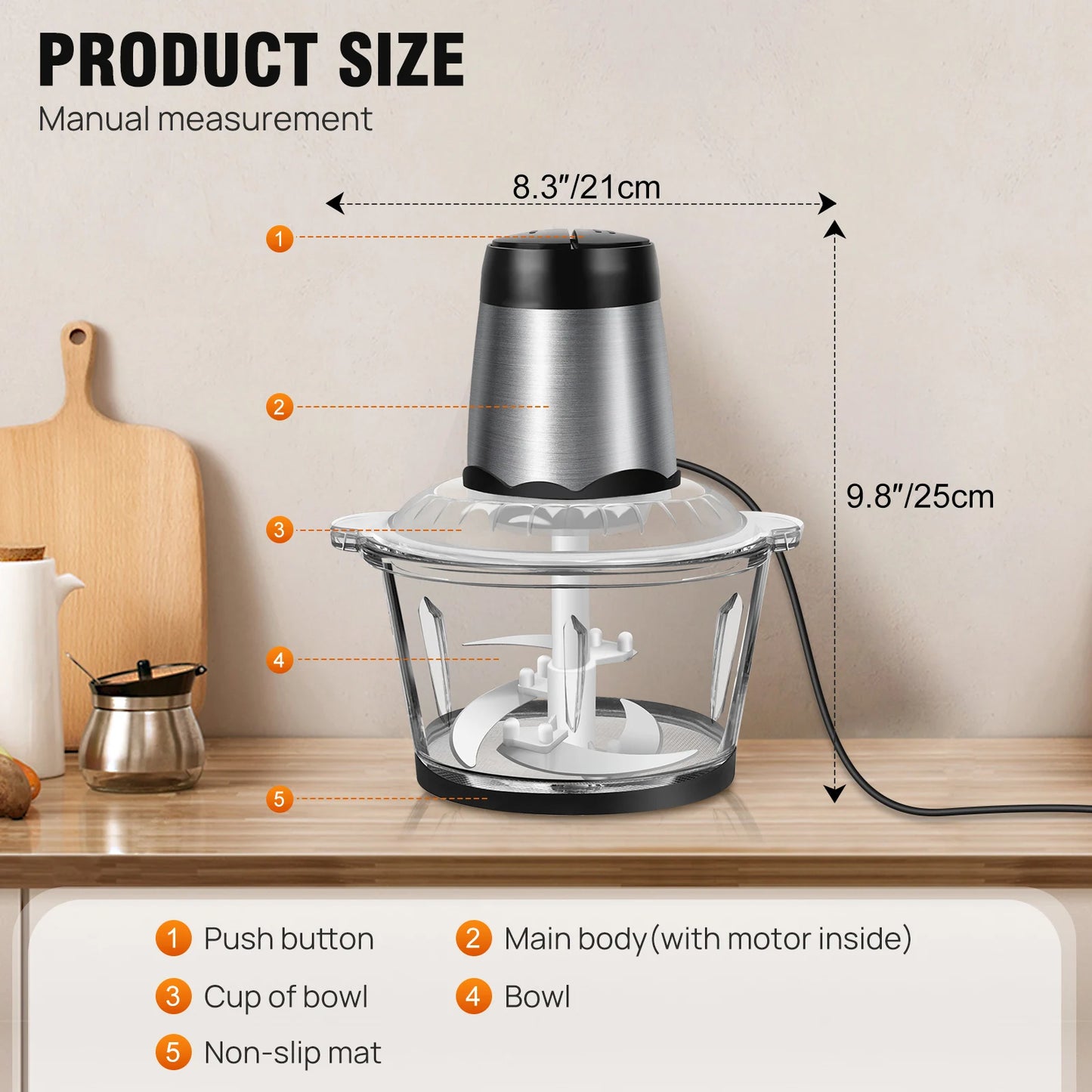 TheUniQuick Electric Food Chopper Vegetable/Meat Mincer -2 Liter