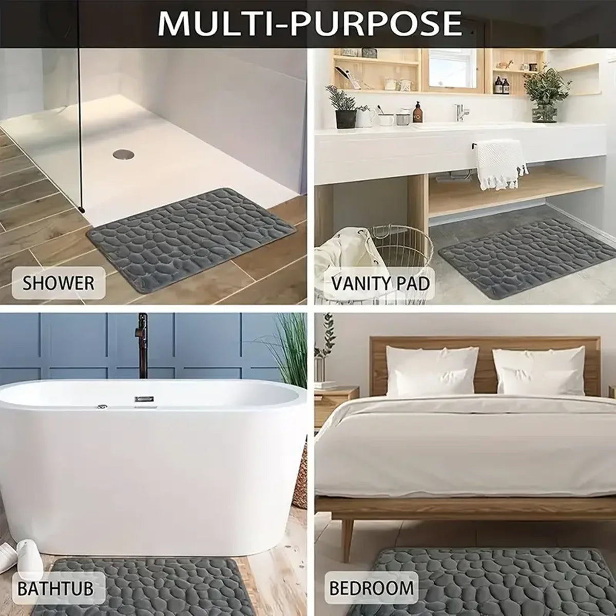3D Anti Slip Bathroom Mat Machine Washable Quick Drying