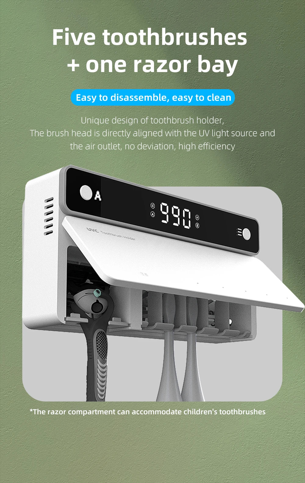 UV Toothbrush Holder with Rechargeable Fast Drying & Sterilization
