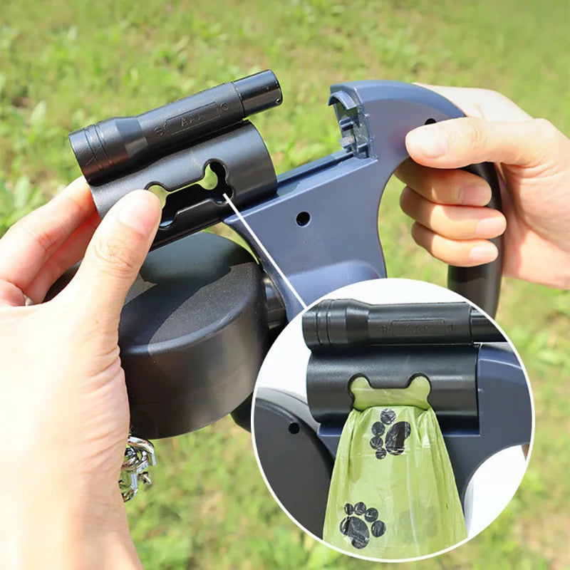 Retractable Dual Doggie Leash with LED Light, No Tangle 360 Swivel