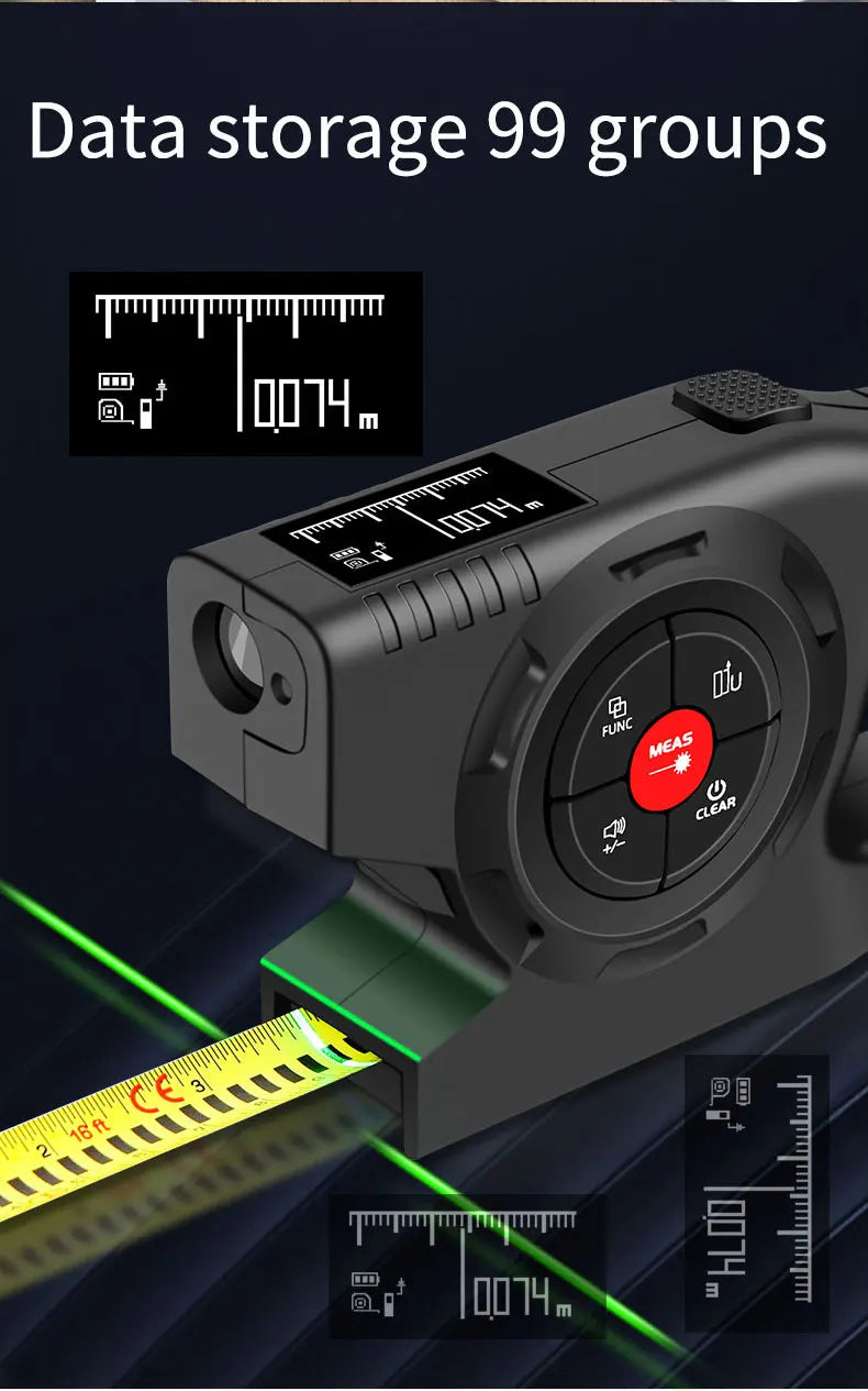 3 in 1 Laser Rangefinder 120M Tape Measure Ruler