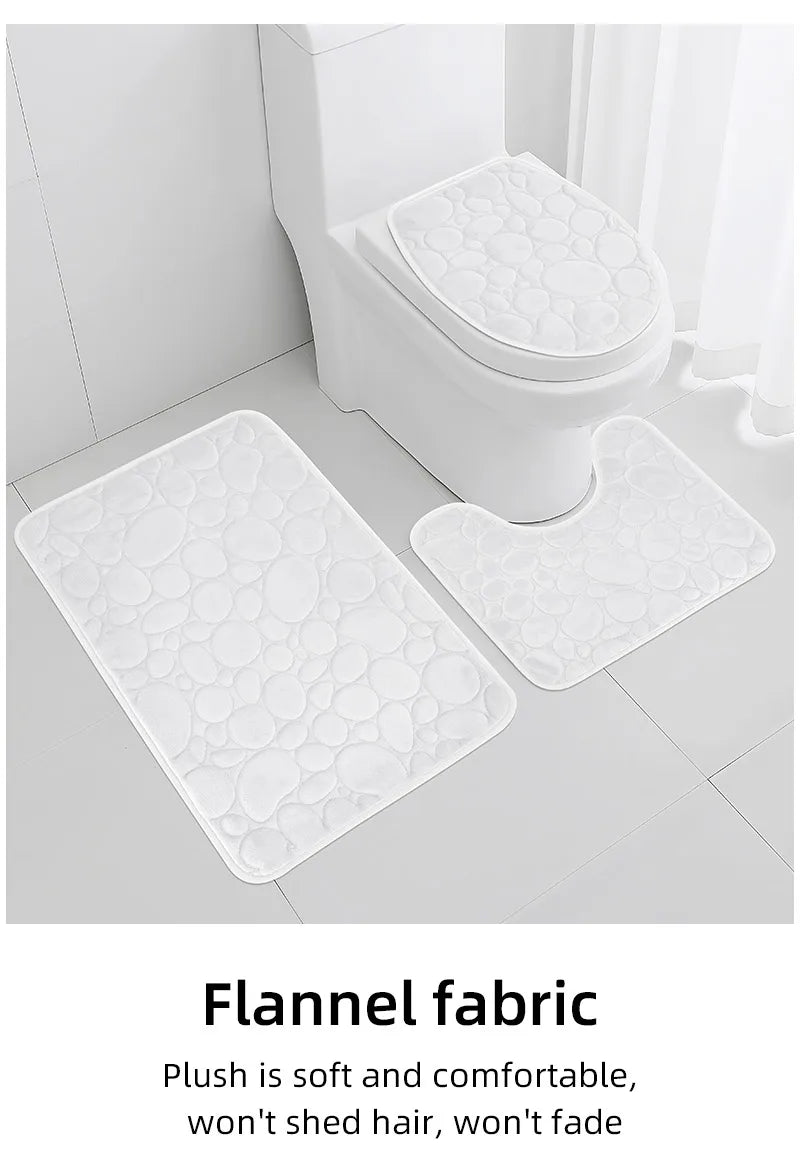 Water-absorbing and Non-slip Bathroom Floor Mat Stone Pattern- 3 Pcs Set