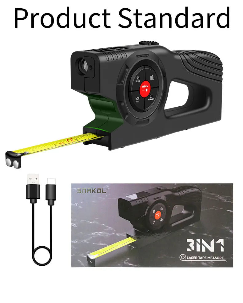 3 in 1 Laser Rangefinder 120M Tape Measure Ruler