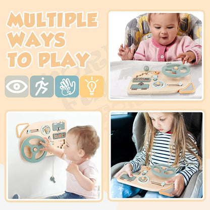 Sensory Steering Wheel Wooden Busy Board(3-36 Months)