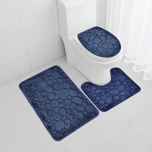 Water-absorbing and Non-slip Bathroom Floor Mat Stone Pattern- 3 Pcs Set