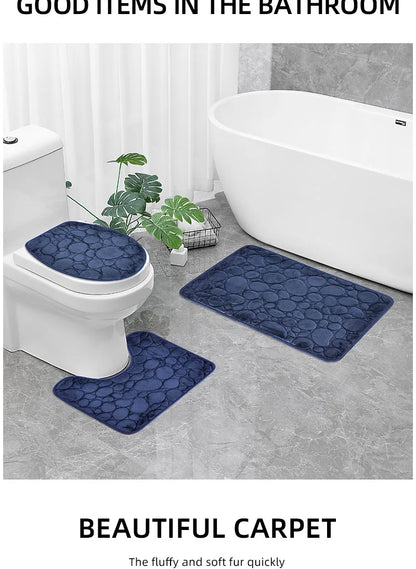Water-absorbing and Non-slip Bathroom Floor Mat Stone Pattern- 3 Pcs Set