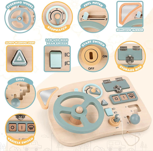Sensory Steering Wheel Wooden Busy Board(3-36 Months)
