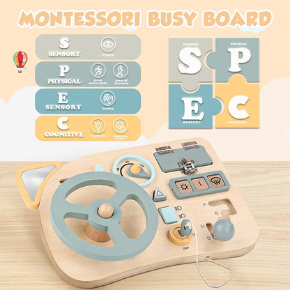 Sensory Steering Wheel Wooden Busy Board(3-36 Months)
