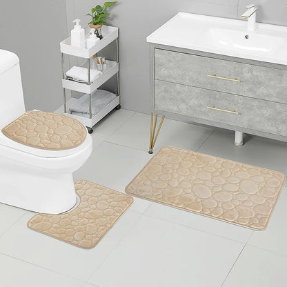Water-absorbing and Non-slip Bathroom Floor Mat Stone Pattern- 3 Pcs Set