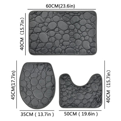 Water-absorbing and Non-slip Bathroom Floor Mat Stone Pattern- 3 Pcs Set