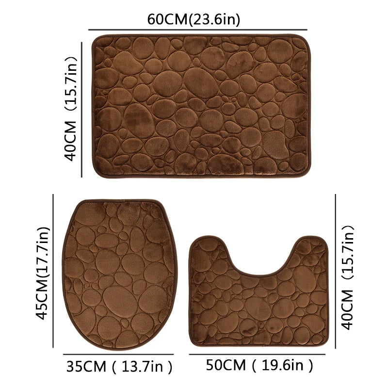 Water-absorbing and Non-slip Bathroom Floor Mat Stone Pattern- 3 Pcs Set