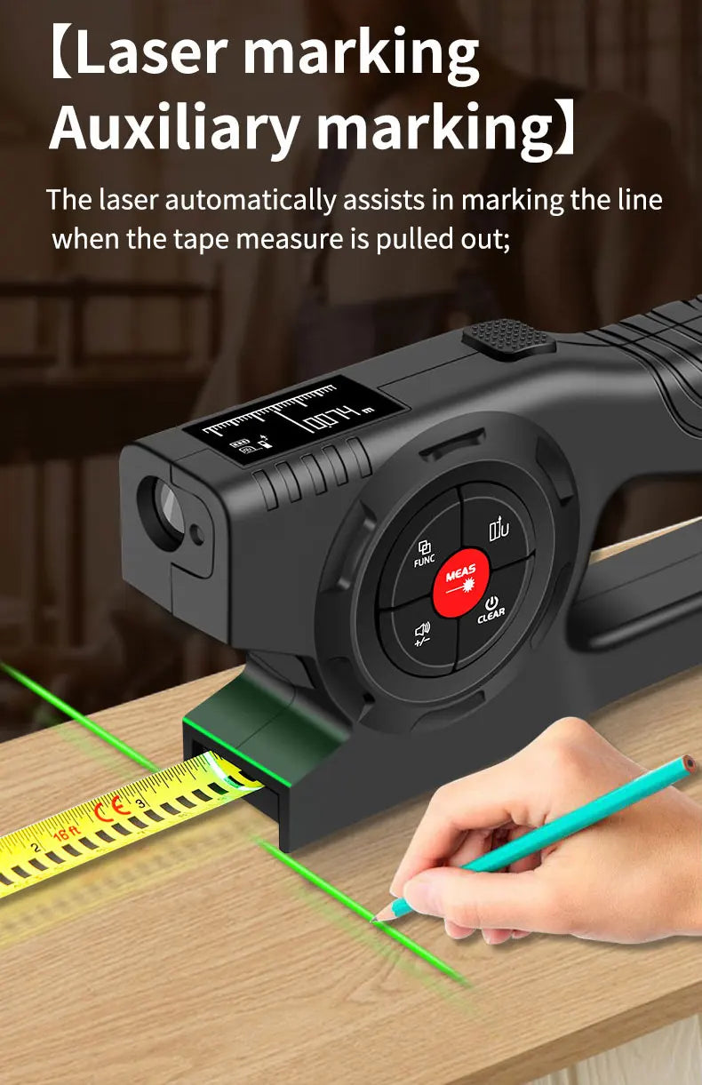 3 in 1 Laser Rangefinder 120M Tape Measure Ruler