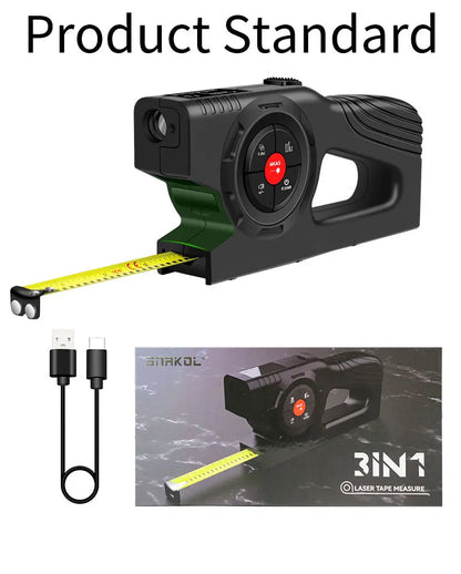 3 in 1 Laser Rangefinder 120M Tape Measure Ruler