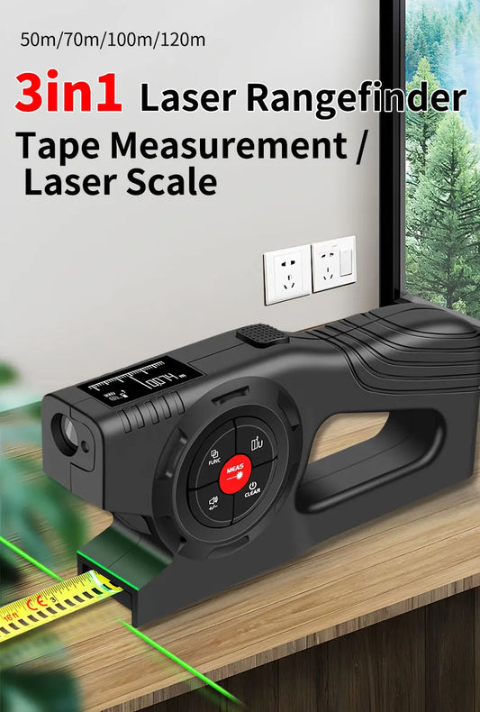 3 in 1 Laser Rangefinder 120M Tape Measure Ruler